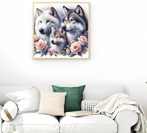 Acelii 5D Diamond Art Kits for Adults Beginners,Wolf Family DIY Full Round Drill Diamond Painting Kits, Paint by Diamonds Dots Gem Art Easy,Home Wall Decor 14X14 Inch