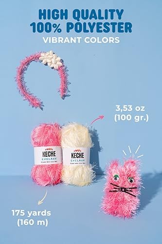 Eyelash Fun Fur Yarn - Premium Soft Crochet Yarn DIY Hand Knitting 100% Polyester 175 Yds 3.53 Oz (Pack of 2) - Beige