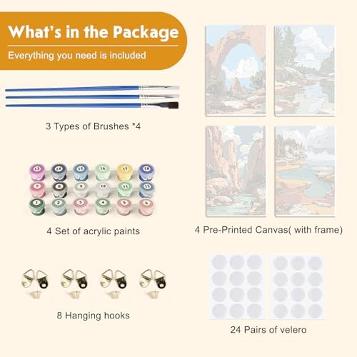 NEWENMO 4 Pack Paint by Numbers for Adults with Wooden Framed, Rock Canyon, Lake, Paint by Number Kits on Canvas for Beginner, DIY Acrylic Oil Painting Kits for Home Decor 8x12 inch, National Park