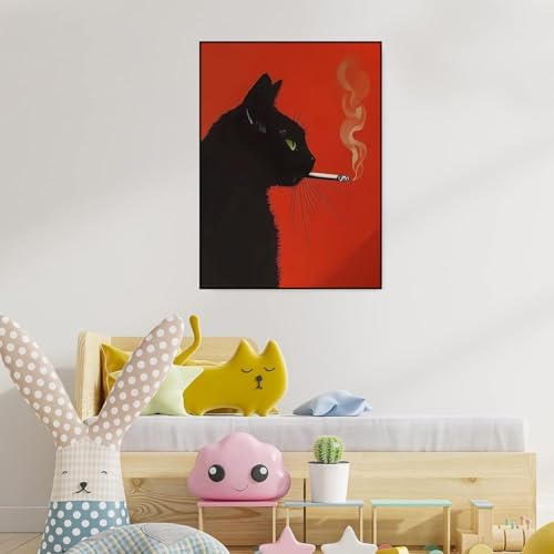 ijbnhd Black Cat Smoking Diamond Art Kits for Adults 12 X 16inch