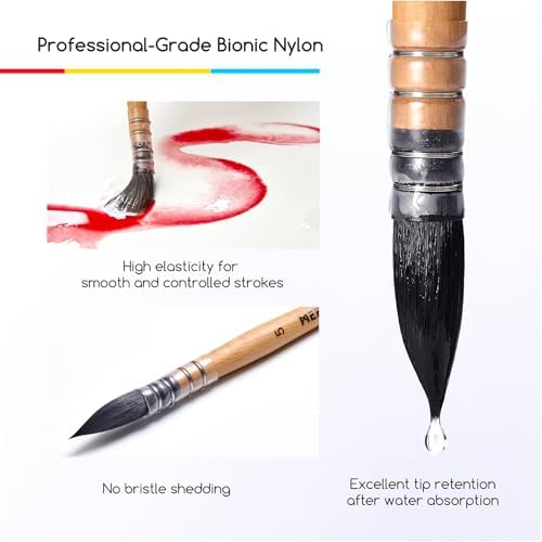 MEEDEN Watercolor Brushes Professional - Synthetic Squirrel Hair Artist Paint Brushes Set with Beech Wood Handle Great for Artists Hobbyists Size 9