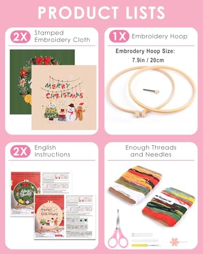 TINDTOP Christmas Embroidery Kit for Adult, Embroidery Kit for Beginners