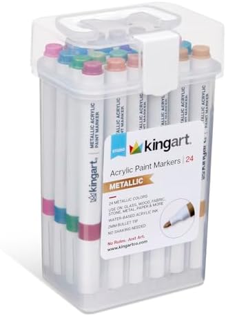 KINGART 409-24M Acrylic Paint Markers with Storage Case, 24-Metallic Colors