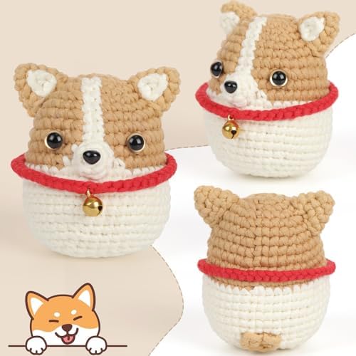 CrochetBox Crochet Kit for Beginners Adults - Dog Starters Crochet Kit, Beginners Crocheting Kitting for Adults Teen, Craft Gifts with Crochets Yarns, Hook, Step-by-Step Video, Instruction