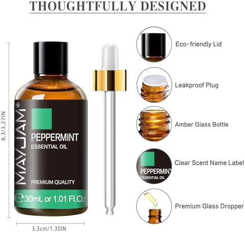 MAYJAM Peppermint Essential Oil for Diffuser Skin Hair Care, 1.01fl.oz