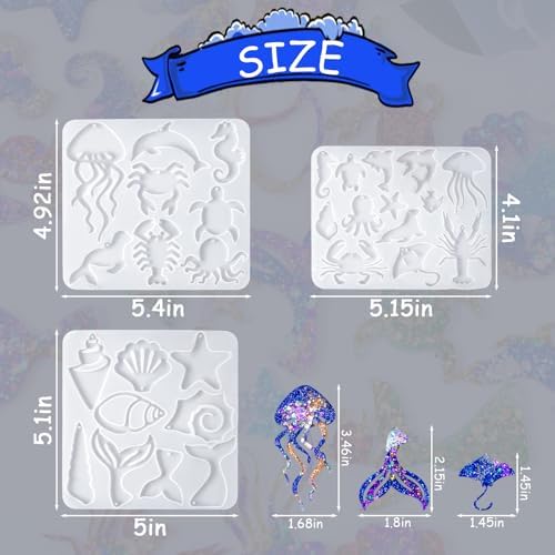YODOYO Resin Earring Molds 3pcs Ocean Marine Life Jewelry Resin Molds