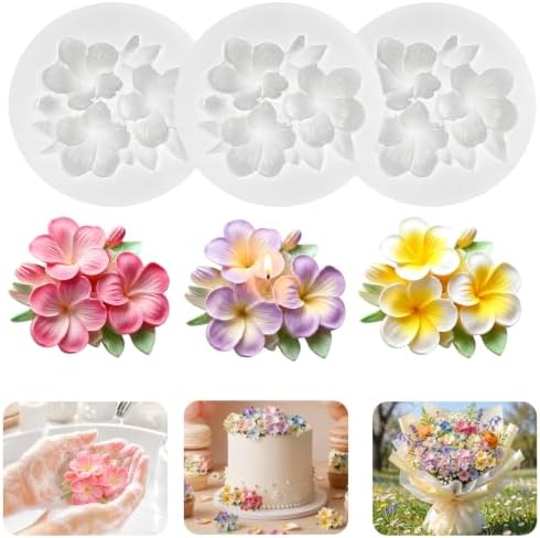 3pcs Plumeria Flower Candle Silicone Mold 3D Tropical Frangipani Soap Molds
