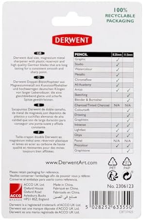 Derwent Twin Hole Pencil Sharpener, Black, 11.5mm & 8.25mm