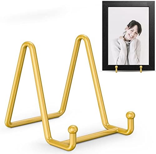 TR-LIFE Plate Display Stand - 3 Inch Holder + Metal Frame for Picture, Decorative Plate, Photo Easel, Tabletop Art (Gold 2 Pack)