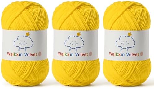 3 Pack Fluffy Chenille Yarn for Crocheting，Baby Yarn for Crocheting Soft，150g/5.28oz Velvet Amigurumi Yarn ，Fingering Weight Yarns for Crocheting Baby Blankets、DIY Craft.(3 Golden Yellow)