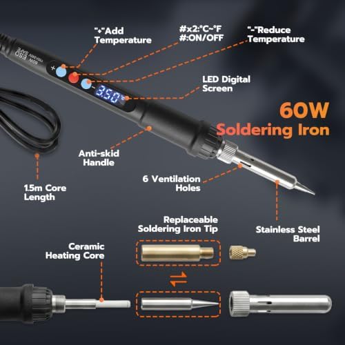 Heat Set Insert Tools kit with 60W Soldering Iron & 380 Pcs Threaded Insert