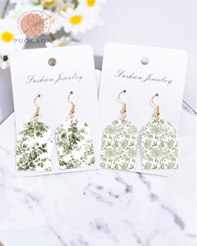 Puocaon Green Flower Clay Transfer Paper - 18 Pcs Chinoiserie Flower Art Design Transfer Sheets for Polymer Clay Brown Floral Earrings Design Jewelry Making