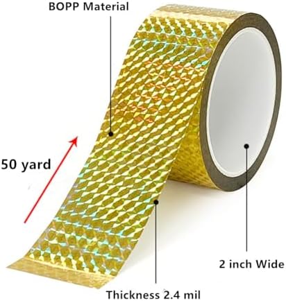 Self-Adhesive Holographic Reflective Tape Prism Tape Holographic Reflective Tape for Keep Birds Away, Craft Projects, DIY Art, Home, Daily Use (Gold, 1 Inch x 55 Yard)