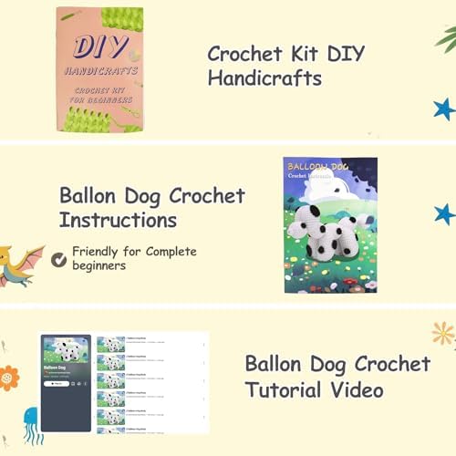 Dog Crochet Kit for Beginners, Larger Size Amigurumi Starter Kit with Step-by-step Tutorial Video and User Manual, Easy Art Crochet Knitting Amigurumi, DIY Animal Kits Dogs Puppy Lovers