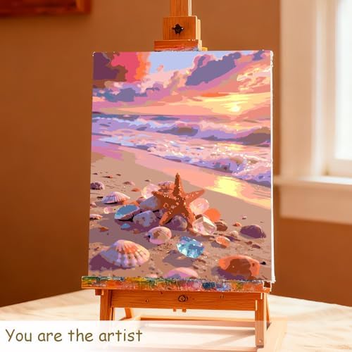 Muzagroo Paint by Numbers Oil Painting Kits for Adults DIY Beach Oil Painting for Beginners Hand Crafts Kits with Brushes and Acrylic Paints 16x20 inches (Beach)