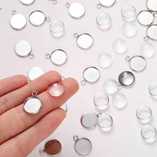 Hicarer 200 Pieces 12 mm Stainless Steel Round Blank Bezel Set