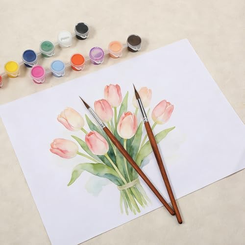 2 Pcs Extended Needle Point Watercolor Brushes, 8.6 & 8.8 Inch Synthetic Extra Long Pinhead Liner Brush, Fine Tip Paintbrush for Watercolor Acrylic Gouache Ink Painting (Wood Color)