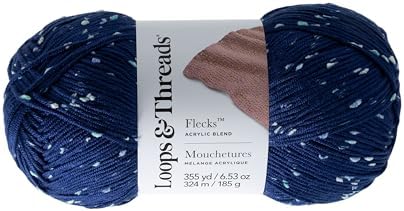 Loops & Threads Flecks Yarn - Yarn for Knitting, Crochet, Weaving, and Arts & Crafts - Blue, Acrylic Blend, 6.53 oz