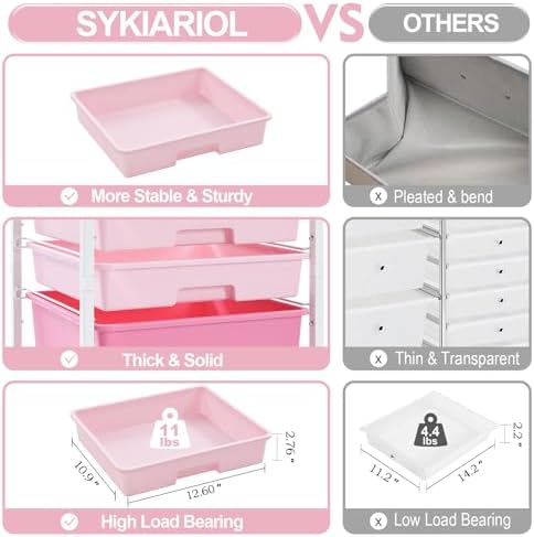 SYKIARIOL Rolling Cart with Drawers,Utility Cart with 8 Drawers,Rose Pink | Craft Organizers and Storage Cart with Wooden Tabletop for Living Room,Classroom, Bedroom,Dorm,Home Office