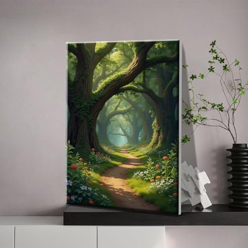 JOOZ Landscape Paint by Numbers Kit for Adults with Frame Forest Paint by Number with Easel Tree Adult Paint by Number Kits Framed Canvas Oil Painting Kits for Home Wall Decor 8x12 Inch