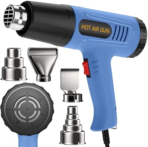 Heat Gun Kit 572 & 1112℉ Dual-Lvel & Rear Rotation Temperature Control 4 Nozzles Heat Gun' Overload Protection For Crafting, Shrink Tubing, Vinyl Wrap, Shrink Wrap,5Ft Power Cord