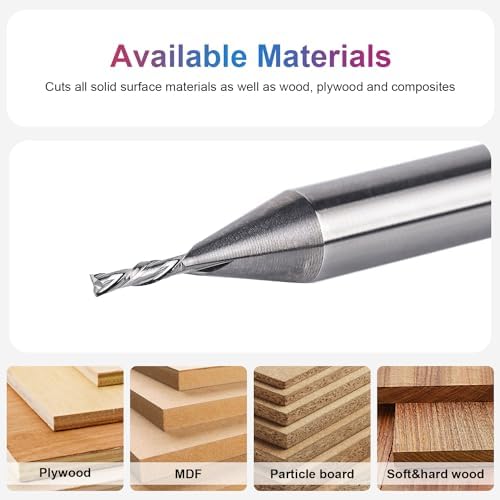 SpeTool 1/16" Cutting Diameter Downcut Spiral Router Bit with 1/4" Shank 1/4" Cutting Length 2" OVL, Solid Carbide Wood Router Bits CNC Plunge Slot Cutting