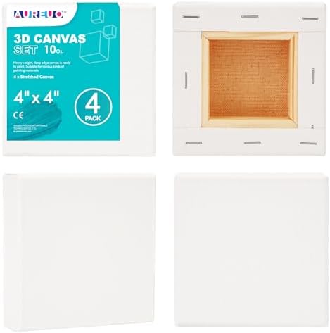 AUREUO 4x4 Inch Gallery Wrapped Canvas 1.5 Inch Depth 4 Pack