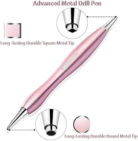 benote Diamond Art Painting Pen Accessories Tools, Metal Square and Round Tips Ergonomic Diamond Drill Pen Screw In Tip Multi Replacement Pen Heads for DP Cross Stitch - Rose Gold