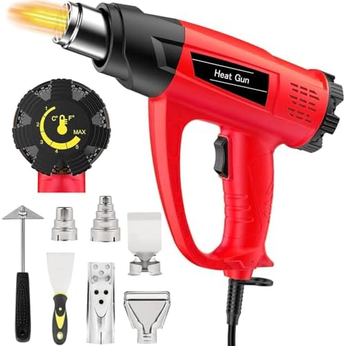1800W Heat Gun Heavy Duty Fast Heat Hot Air Gun Kit with 752℉&1112℉（400℃-600℃） Dual-Temperature Settings and 5 Nozzles with Overheat Protection for Crafts, Shrinking PVC, Stripping Paint