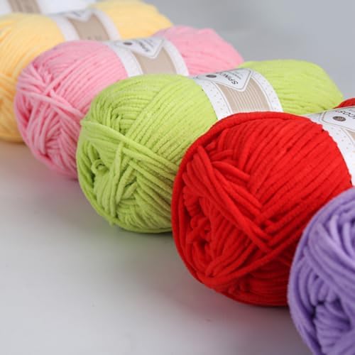 Skinny Chenille Yarn, 2 Pack of 50g/120 Yards Fluffy Soft Polyester Crochet Yarn Sutible for Colorful DIY Crafts Blankets Plush Dolls (Yellow)