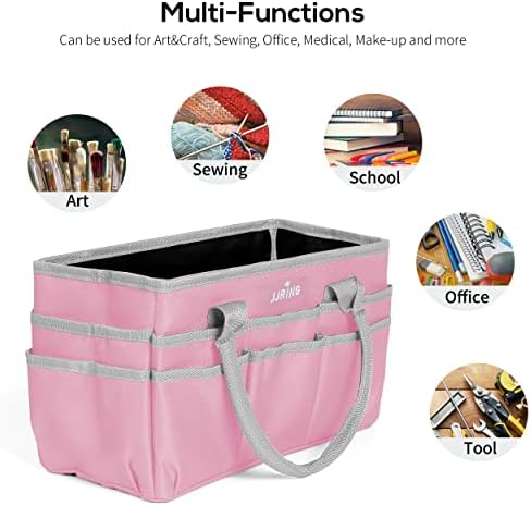 JJRING 600D Nylon Craft & Art Organizer Tote Bag With Pockets, Pink