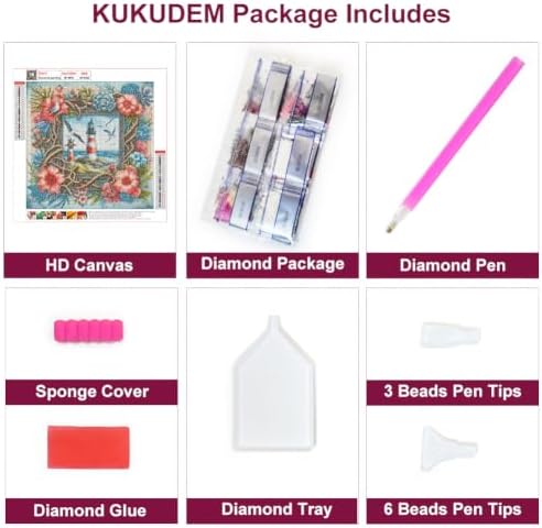 KUKUDEM Lighthouse Diamond Painting Kits for Adult, Diamond Art Kit 12×12In