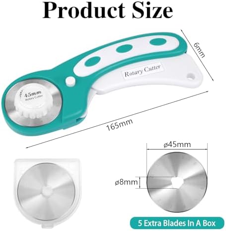 45mm Rotary Cutter for Fabric with 5 Extra Blades, Roller, with Safety Lock