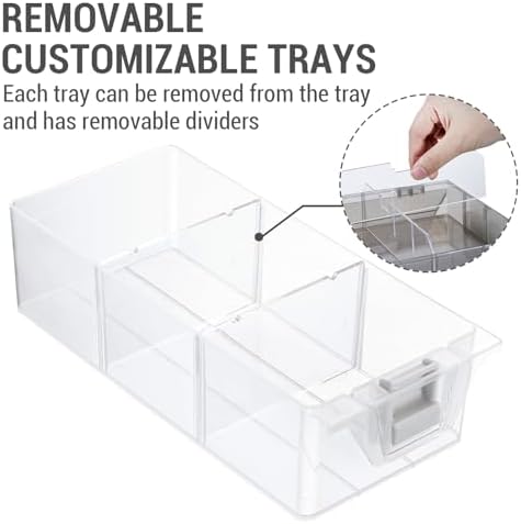 MyGift Single Stackable Tray, Add-on for 11 Inch Smoke Gray Transparent Arts & Crafts Storage Box, 9 Compartment Sewing Supplies Organizer with 3 Drawers and Removable Dividers