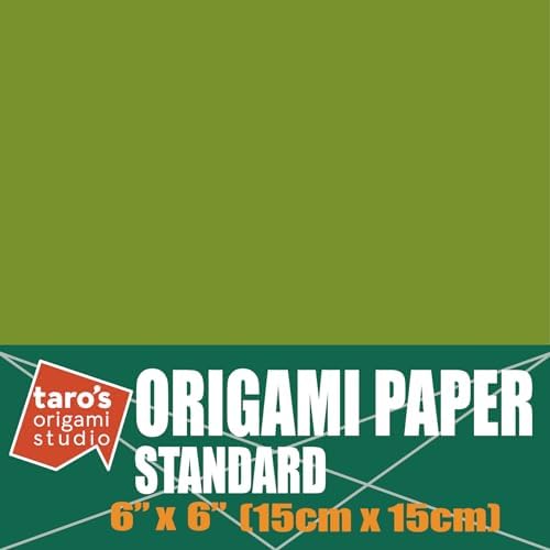 [Taro's Origami Studio] Standard 6 Inch One Sided Single Color (Green) 50 Sheets (All Same Color) Square Easy Fold Premium Japanese Paper for Beginner (Made in Japan)