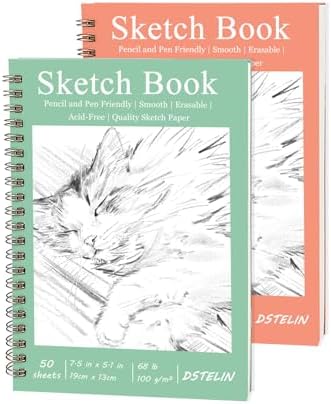 DSTELIN 2 Pack Hardcover Sketchbooks (100 GSM Sketch Paper), 7.5x5.1 Inch Spiral Sketch Book for Sketching, Drawing, Painting, 50 Sheets per Pack, Pink and Green