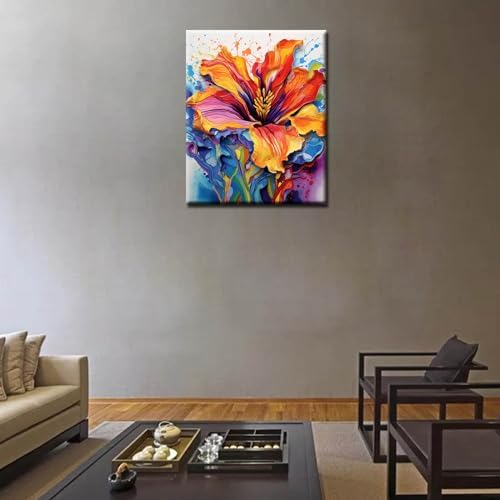 Aihonmin Lris Flower Paint by Number for Adult and Kids Beginner,Floral Canvas Oil Painting Kit Digital Painting,Vintage Watercolor Living Room Decoration,(Without Frame