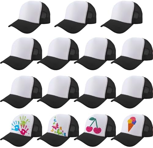 15 Pack Kids DIY Trucker Hats Bulk Summer Mesh Baseball Cap Blank Sublimation Trucker Cap for Child Summer