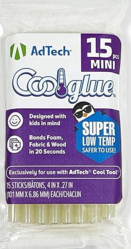 AdTech Ultra Low Temp Cool Glue Sticks,Mini 4-Inch – for Safe Crafting & DIY,Fast Bonding,Ideal for Delicate Materials,Fits Low Temp Mini Glue Guns,Made in USA,15 Count (Pack of 9)