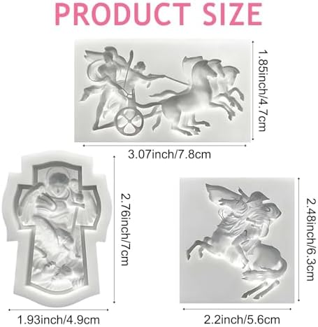Classical Greek Chariot and Cross Silicone Molds, 3-Piece Set, Ancient Warrior Decorative Relief Design for Chocolate Clay