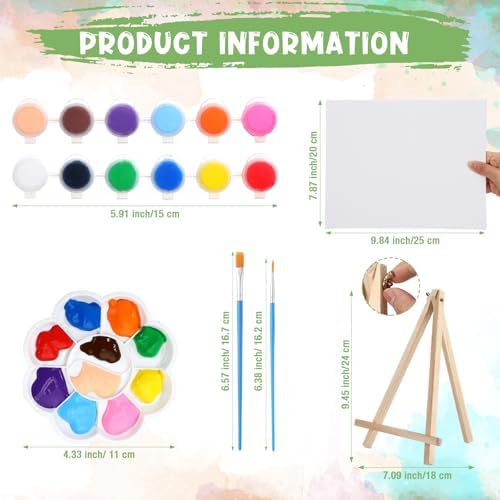 Qilery 24 Set 8 x 10 Inch Canvas Boards and Easel for Painting, Acrylic Paint Strips, Brushes, Palettes, Art Painting Kits for Artists Beginners Oil Acrylic Craft Party Favors