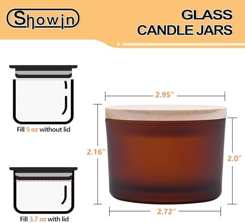 SHOWIN Thick Candle Jars for Making Candles 20 Pcs, 4 OZ Empty Jars with Wood Lids for Candle Making, Sample Container, Frosted Brown