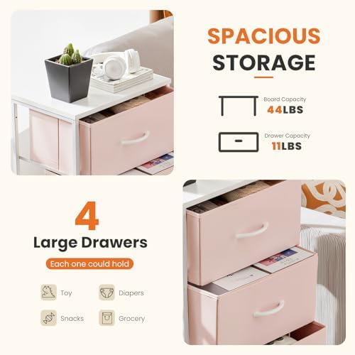 Sweetcrispy Dresser for Bedroom, 4 Drawer Storage Cabinet, Tall Nightstand