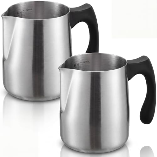 2 Pcs Wax Melting Pitcher 20oz 304 Stainless Steel Wax Pouring Pitcher Double Boiler Candle Making Pouring Pot with Heat-resistant Handle, Dripless Spout for Soy DIY