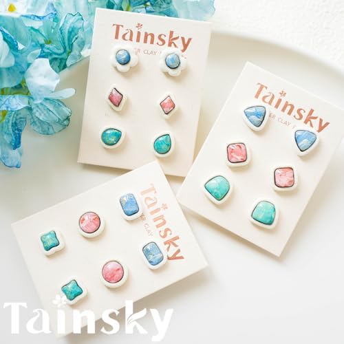 Tainsky 20 Shapes Embedded Polymer Clay Cutters - Gem Studs Clay Jewelry Making Tools, Earring Cutters (Studs)