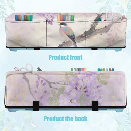 Binienty Scrapbooking Die-Cut Machine Dust Covers - Purple Floral Bird Cutting Machine Carrying Case with Storage Pockets Boho Vintage Home Decoration Accessories