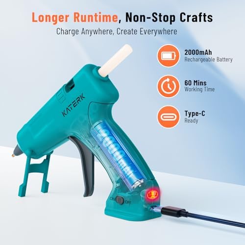 Katerk 3.7V Cordless Hot Glue Gun Kit with 15 Glue Sticks, 90s Fast Heating