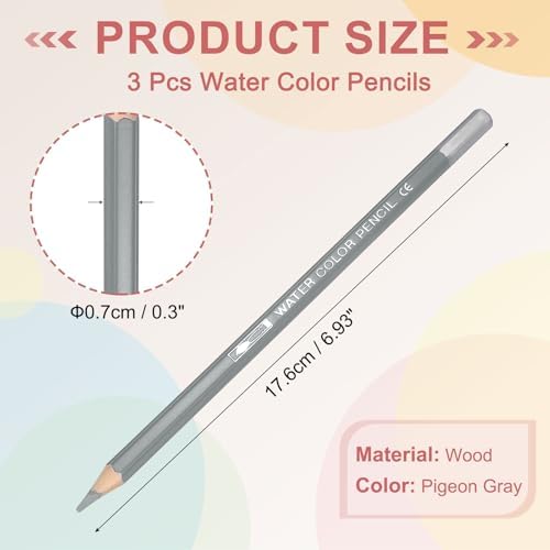 PATIKIL Watercolor Pencils, Pigeon Gray Color Pencil Set Sketch Coloring Drawing Colored Pencils Bulk Artist Drawing Supplies for Adult Coloring Book Blending, 3 Pcs