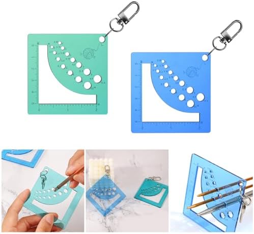 Acrylics Knitting Needle Gauge Ruler for Sweater Sewing Craft Knitting Needle Measure Tool with Keychain Carabiner Clip