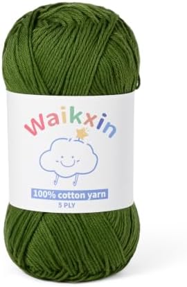 100% Cotton Yarn for Crocheting,Baby Yarn for Crocheting Soft,5 Ply Milk Cotton Yarn,#2 Sport Weight Cotton Yarn,3.52oz/262.4yds Amigurumi Yarn for Puzzle,Clothes&DIY Crafts.(Army Green)